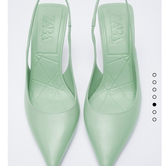 Zara SLINGBACK LEATHER HEELS GREEN Bloggers favorite - Picture 6 of 15